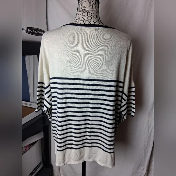 Max Studio Medium Stripe Shirt Womens Blue/cream - Picture 3 of 7